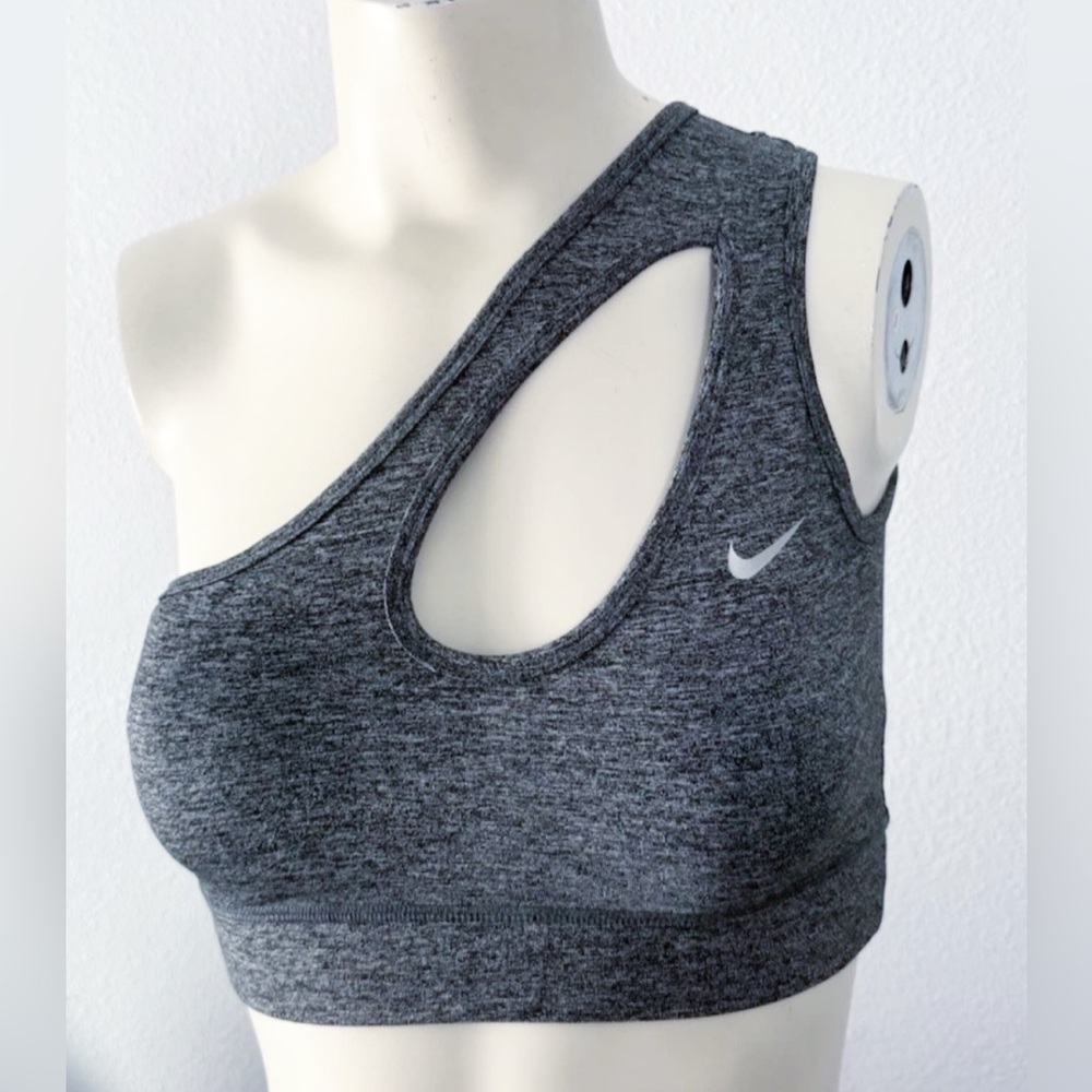 Nike Dri-FIT One Shoulder Sports Bra Gray Heather Asymmetrical Cutout Junior M